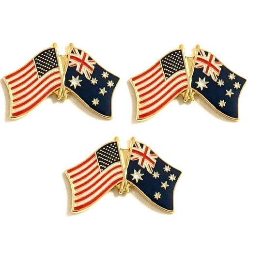 Australia & US Crossed Flag Lapel Pins, Pack of 3