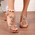 thumbnail image 2 of Tqyyweavej Women's Evening Sandals Rhinestone Flower Clear Block Slim High Heel Sandals Oversize Open Square Toe Dressy Sandals Gifts for Women, 2 of 10