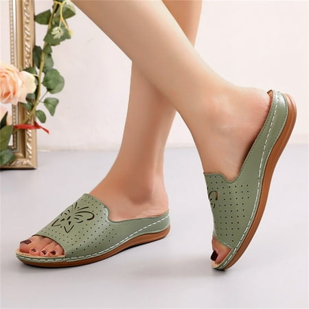 

Cathalem Heated Slipper Socks Women Roman Sandals Style Fashion Ladies And Slippers Hollow Summer Flat Heated Slippers for Women Green 7.5