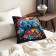 thumbnail image 6 of DouZhe Velvet Decorative Throw Pillow Covers Set of 2, Soft Square Cushion Cover with Invisible Zipper Cartoon Funny Game Controller Printing, 18"x18", 6 of 7