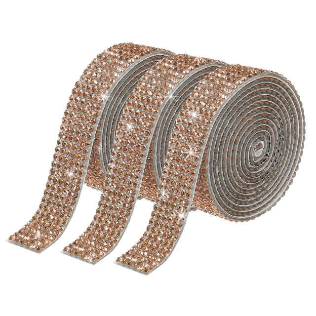 Unique Bargains 3Roll 1 Yard 8mm Self Adhesive Crystal Rhinestone Ribbon for Crafts Project, Champagne