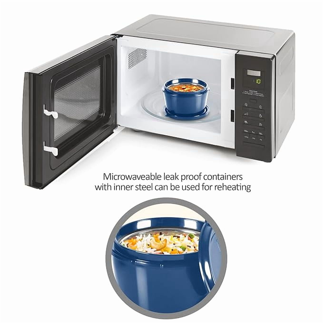 MILTON Pro Lunch Box with Steel Cutlery, 3 Microwave Safe Inner Steel Containers (180 ml, 320 ml, 450 ml), 100 ml, Steel Bottle, 750 ml with Insulated Bag, Office Tiffin, Blue