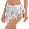 thumbnail image 4 of HDE Women's Sequin Tassel Fringe Skirt Fur Trim Hip Scarf Silver XS-S, 4 of 7