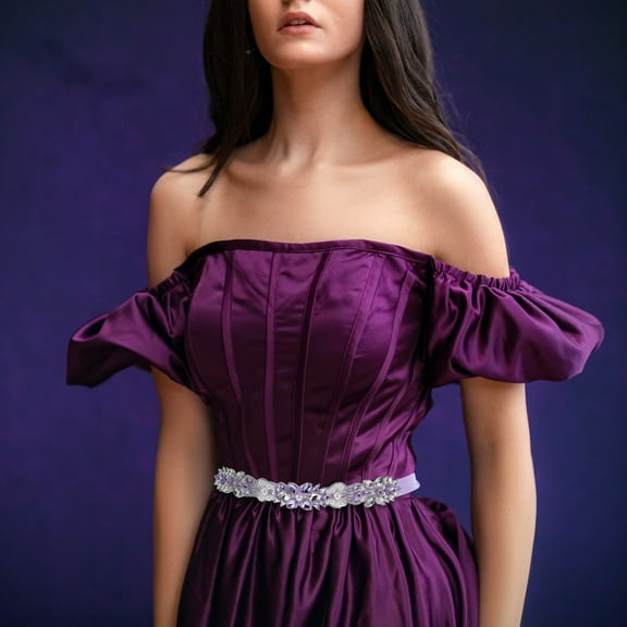 FUEENIRVA Crystal Waist Belt for Women Purple 1Pack