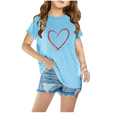 Shirts for Kids Short Sleeve Graphic T-Shirt Round Neck Crop Top for 3-14 Years Girls and Boy T-Shirt Tee On Sale Gift for Christmas Sky Blue