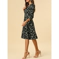 thumbnail image 5 of Allegra K Women's Floral Print V Neck 3/4 Sleeves Casual A Line Midi Dress, 5 of 6
