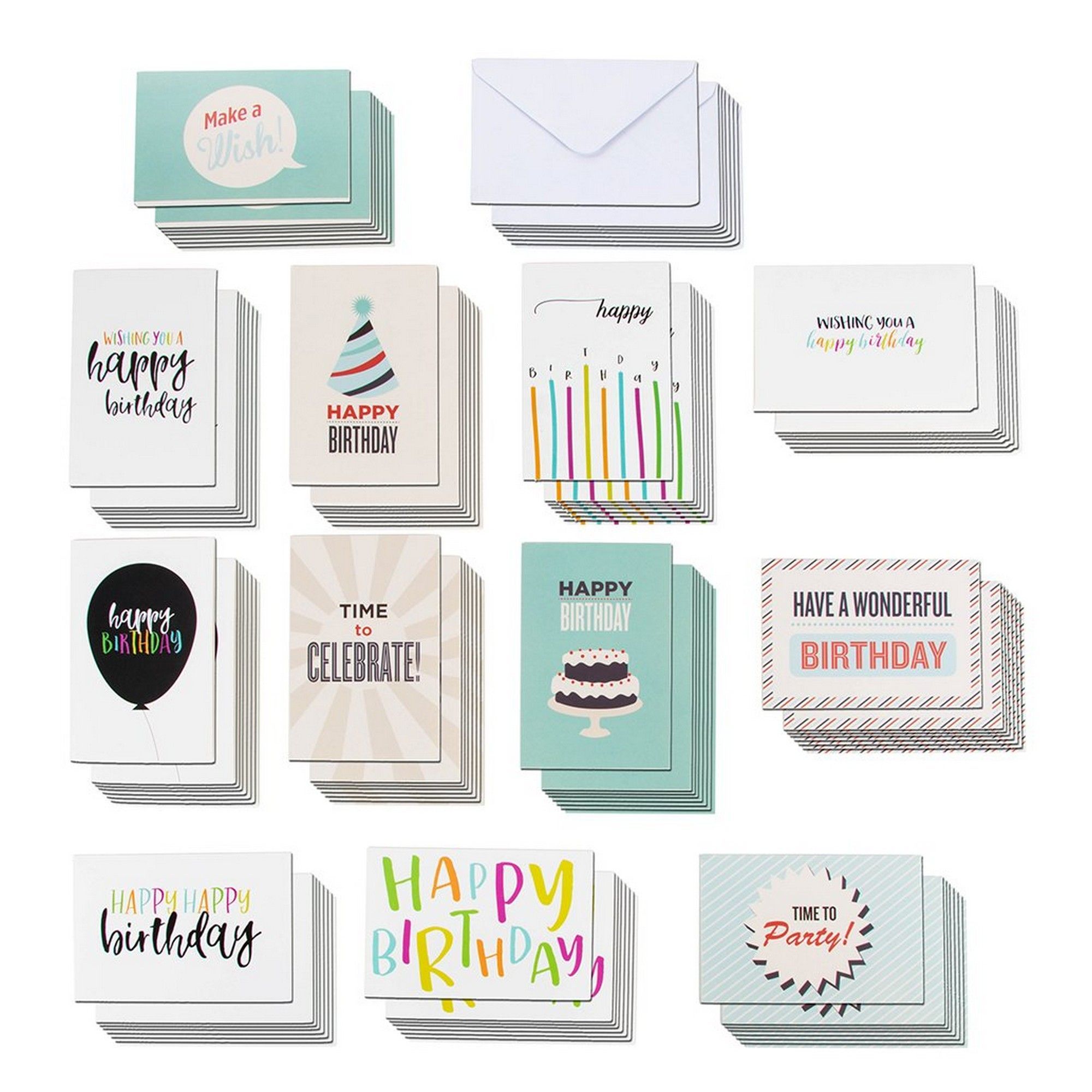 120Pack Happy Birthday Cards with Envelopes Value Set, 12 Designs, 4x6