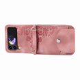 thumbnail image 4 of ELEHOLD for Samsung Galaxy Z Flip3 5G Shoulder Crossbody Wallet Case with Card Slots, Floral Embossed PU Leather Wallet Flip Protective Kickstand Wrist Strap Cover, pink, 4 of 7