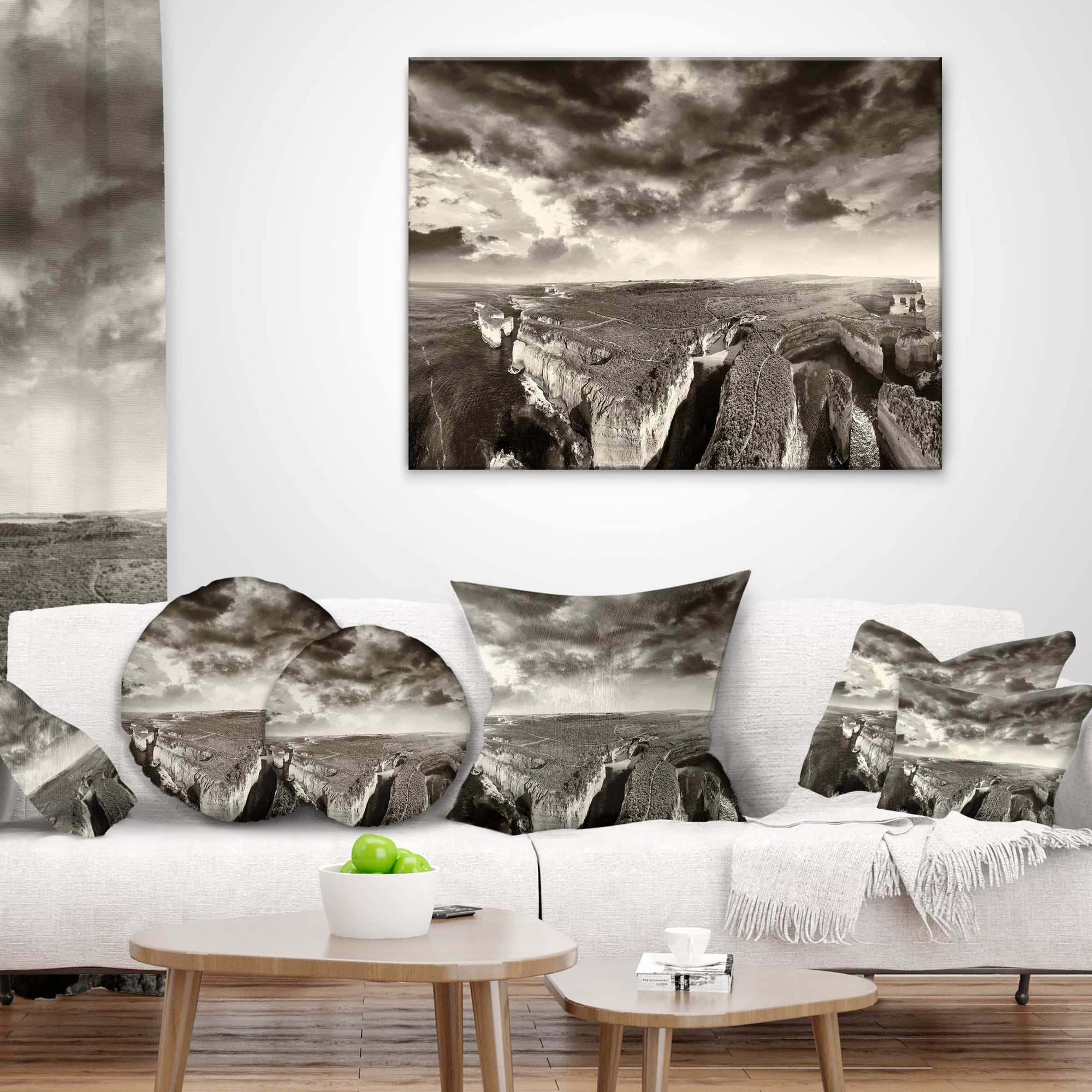 Designart Aerial View of Ocean Road Black - Seascape Throw Pillow - 18x18