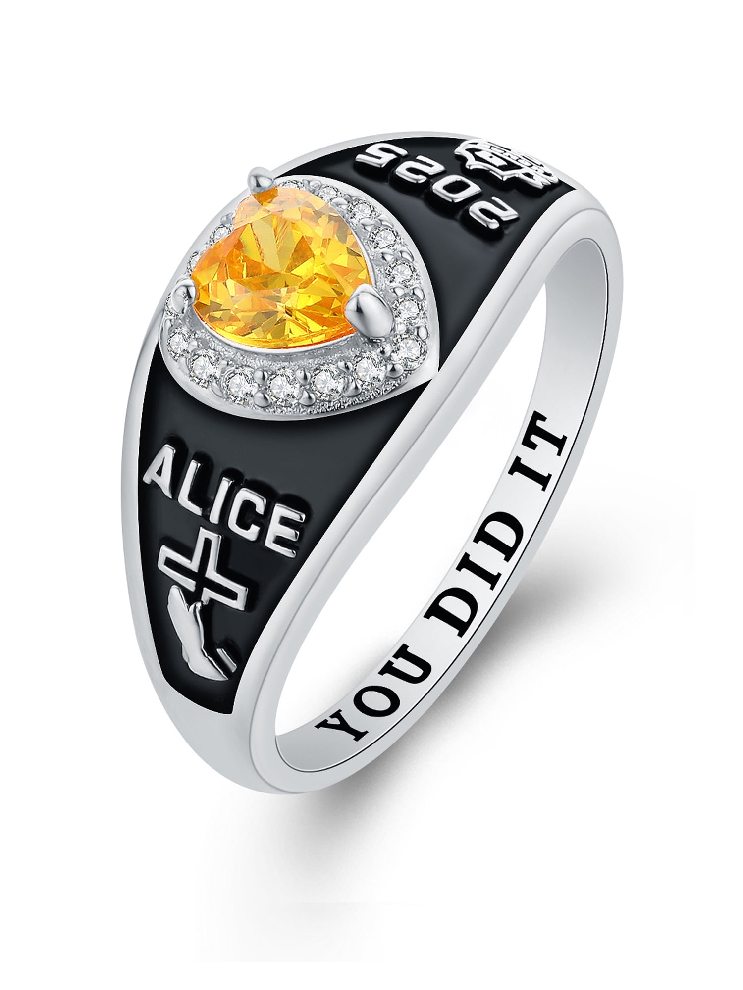 Mementos USA Custom Women's Class Rings Sterling Silver for High School College-Platinum-Lovely