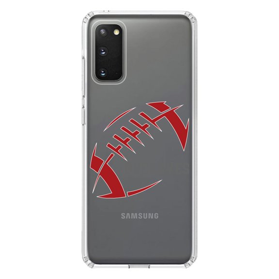 DistinctInk Clear Shockproof Hybrid Case for Galaxy S20 / S20 5G (6.2" Screen) - TPU Bumper, Acrylic Back, Tempered Glass Screen Protector - Buckeyes Football - Scarlet, Gray