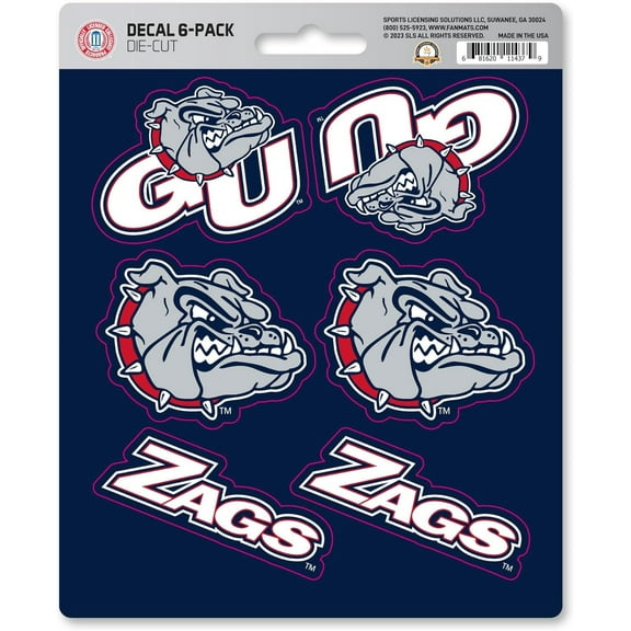 Gonzaga University Bulldogs 6-Piece Decal Sticker Set, 5x6 Inch Sheet, Gift for football fans for any hard surfaces around home, automotive, personal items