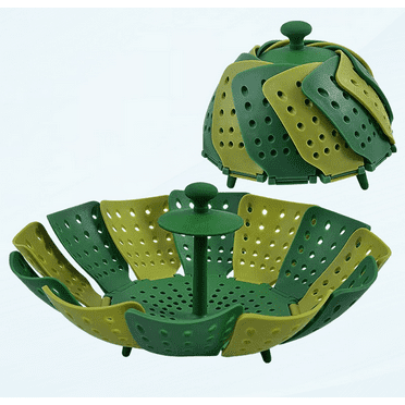 Green Vegetable Steamer Basket, Premium Plastic Veggie Steamer Basket - Folding Expandable Steamers to Fits Various Size Pot 25x11