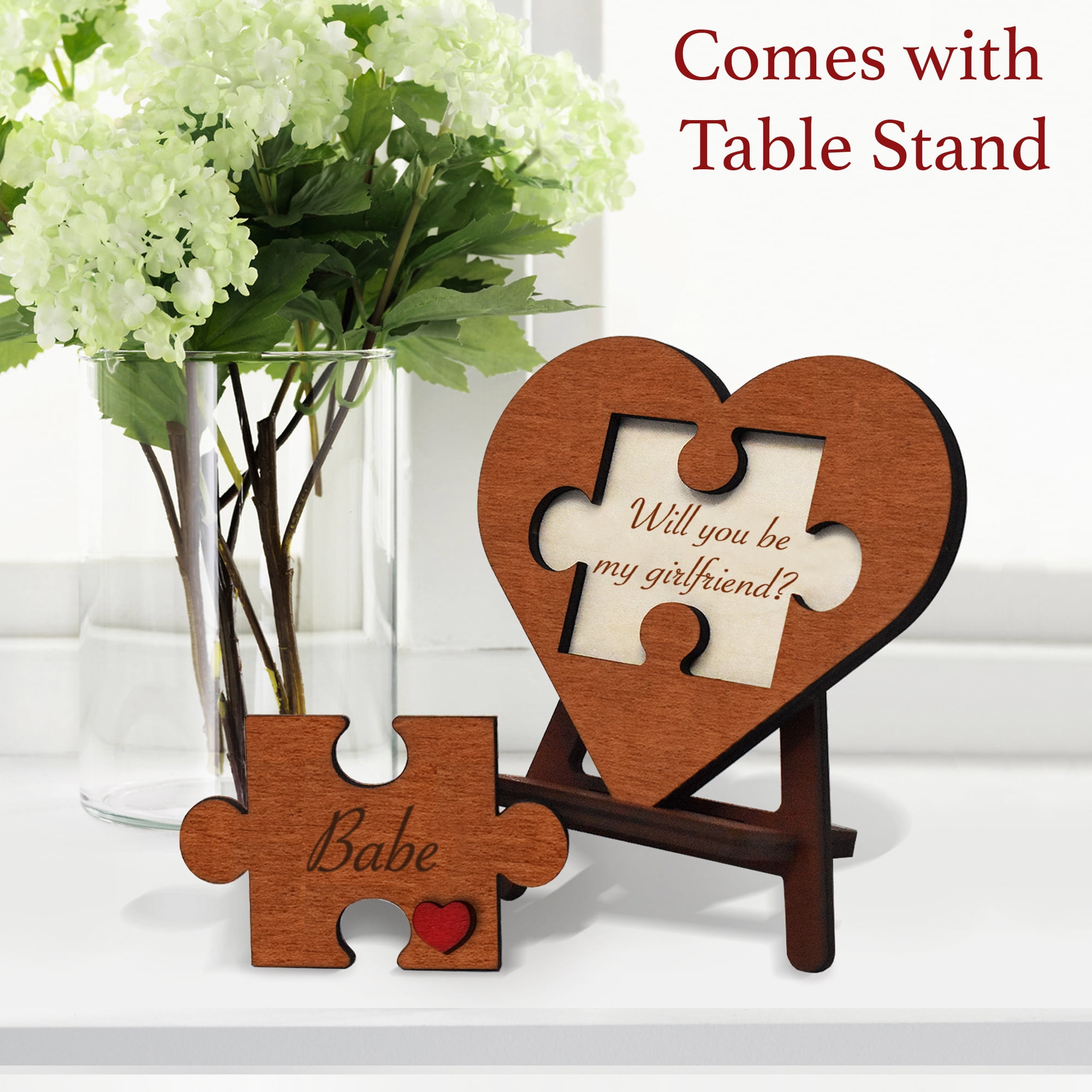 Will You Be My Girlfriend - Unique Be My Girlfriend Proposal Card Ideas, Engraved Wood Heart Shaped Gift Puzzle Piece Sign with Hidden Message, Wooden Wall or Table Mounted Décor