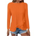 thumbnail image 4 of Lenpel Women's Tops Dressy Casual Long Sleeve Crew Neck Eyelet Embroidered Blouses Ruffle Asymmetrical Hem Shirts, 4 of 7