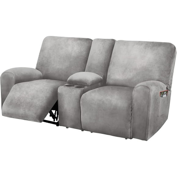Funda de terciopelo para sofá de dos plazas reclinable con consola central