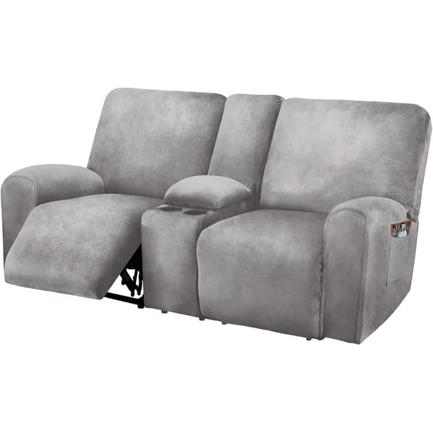 Funda de terciopelo para sofá de dos plazas reclinable con consola central
