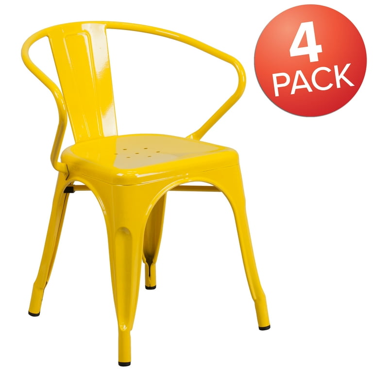 Flash Furniture Commercial Grade 4 Pack Yellow Metal Indoor
