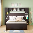 thumbnail image 2 of JAMPOOCA Kids Queen Size Bookcase Headboard Wood Storage Bed, Espresso, 2 of 9