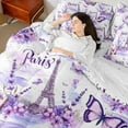 thumbnail image 4 of Erosebridal Eiffel Tower Bedding King Size,Romantic Paris Comforter Sets with Sheets,Dreamy Purple Butterfly Bedding Sets King Size For Princess,Super Cozy Room Decoration,7pcs, 4 of 6