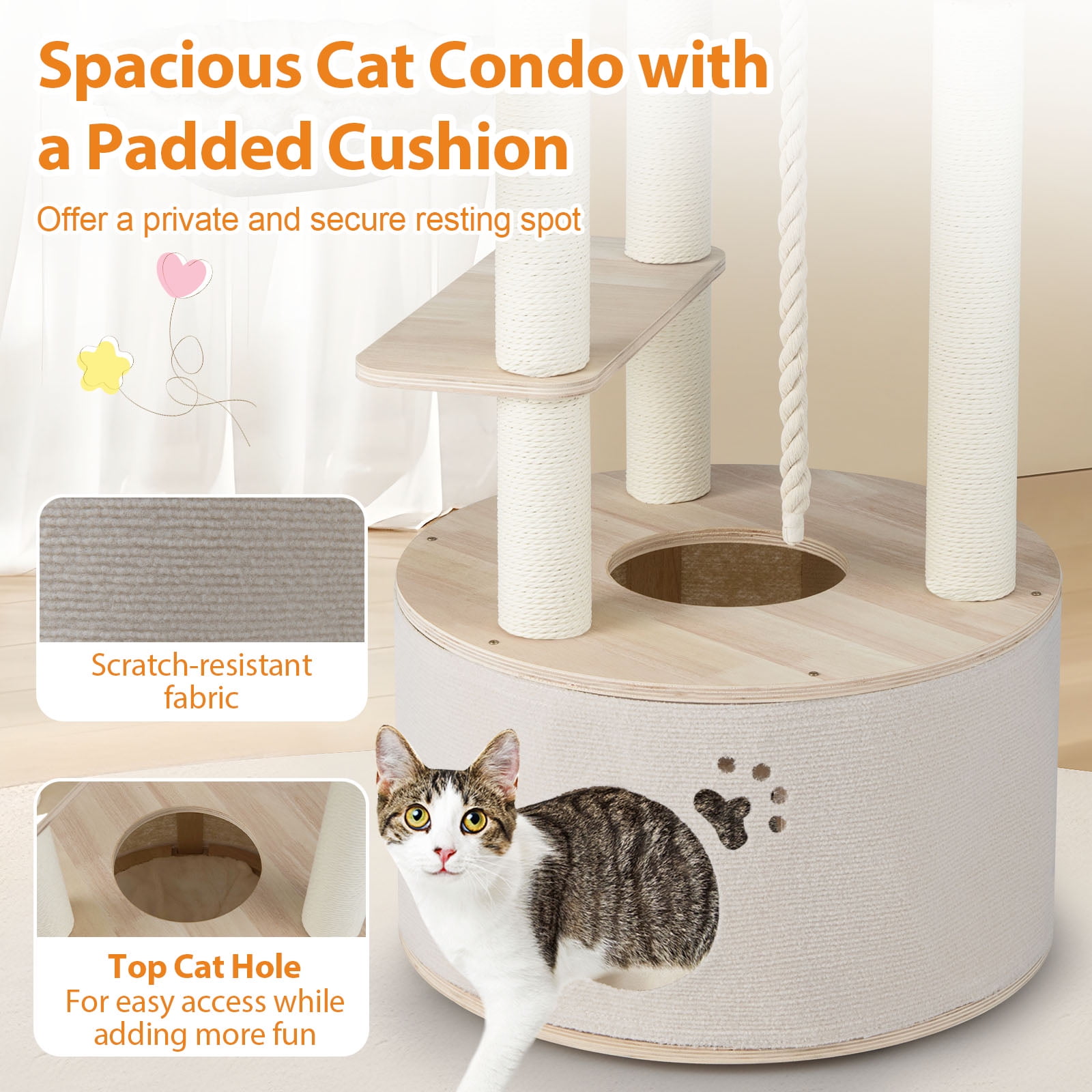 Gymax 55.5'' Tall Wooden Cat Tree for Indoor Cats w/Condo Curved Perch Hammock