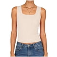 thumbnail image 4 of COMVALUE Women Built-in Bra Tank Tops Sleeveless Crewneck Rib Knit Shirts Slim Fit Basic Tee Tops (Beige, S), 4 of 7