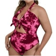 thumbnail image 2 of Women's Swimwear Plus Size Purple One Piece Under $10 Gradient Color Print Lacing Women's One-piece Swimsuit, 2 of 6