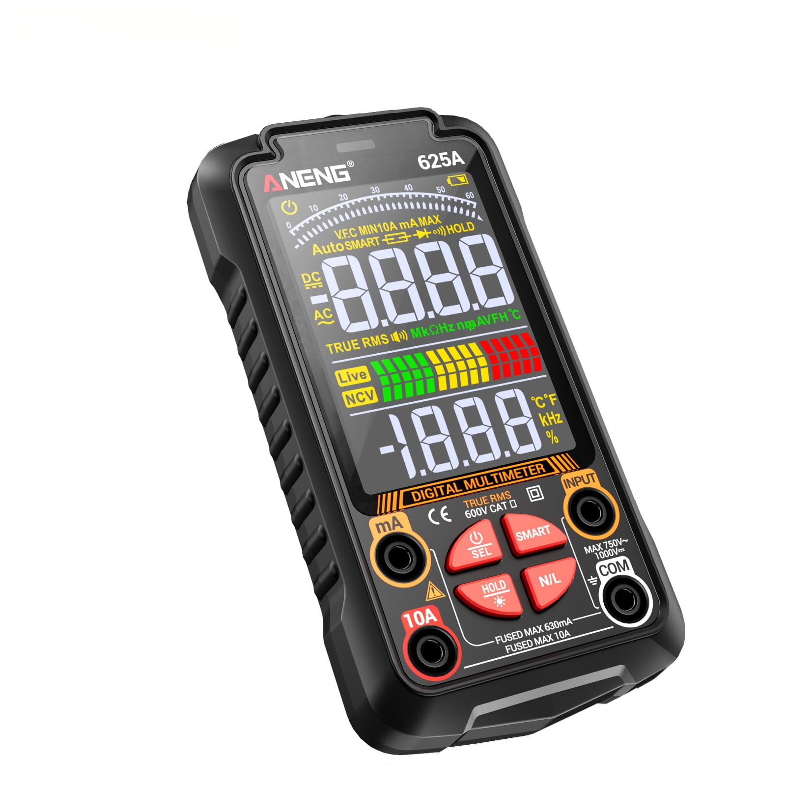 625A Intelligent Digital Multimeter - Rechargeable 6000 Count Multi-Function Tester for Electricians & DIY Maintenance | Auto Power-Off, Data Hold