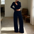 thumbnail image 2 of vdgthytj 2 Piece Sets for Women Long Sleeve V-Neck Wrap Waist Crop Tops Drawstring Wide Leg Pants Fall Casual Going out Outfits, 2 of 5