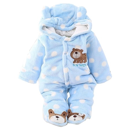 

Newborn Jumpsuit Hooded Coat Winter and Fall Baby Jumpsuit Toddler Jumpsuit - blue