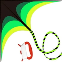 NimJoy Delta Kites for Adults Kids, Easy to Fly Foldable Polyester Prairie Kite W/196" Tail & 328FT Line for Beginner (63" Green)
