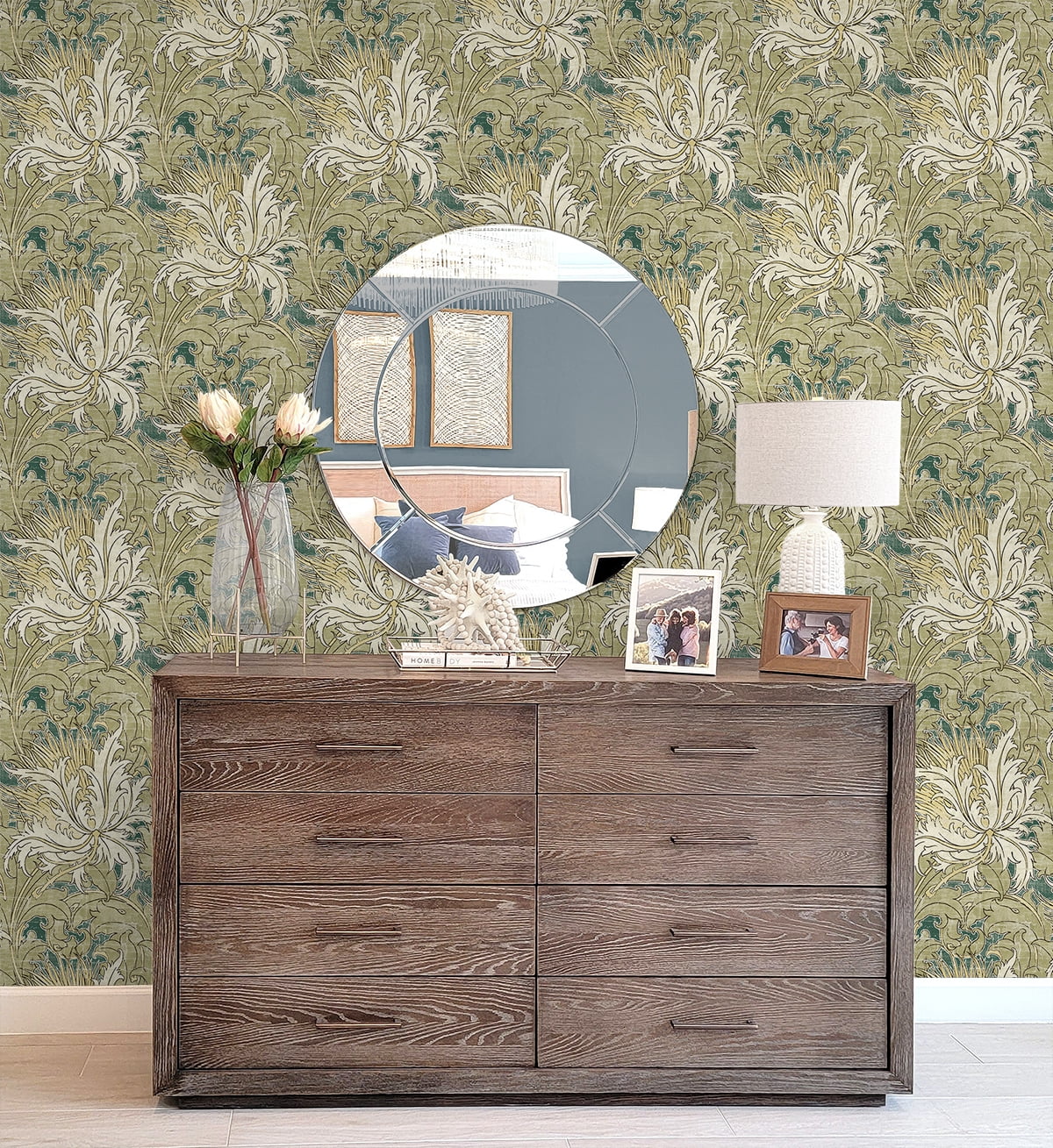 NextWall Juniper & Parchment Floral Folly Peel and Stick Wallpaper