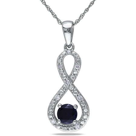 3/5 Carat T.G.W. Created Blue Sapphire and Diamond-Accent 10kt White Gold Infinity Pendant, 17