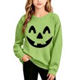 thumbnail image 2 of fnnxnal Girls Hall-oween Sweatshirt, Mint Green Pumpkin Face Crewneck Pullover for Kids 2-13 Years,Size 2-3 T, 2 of 8