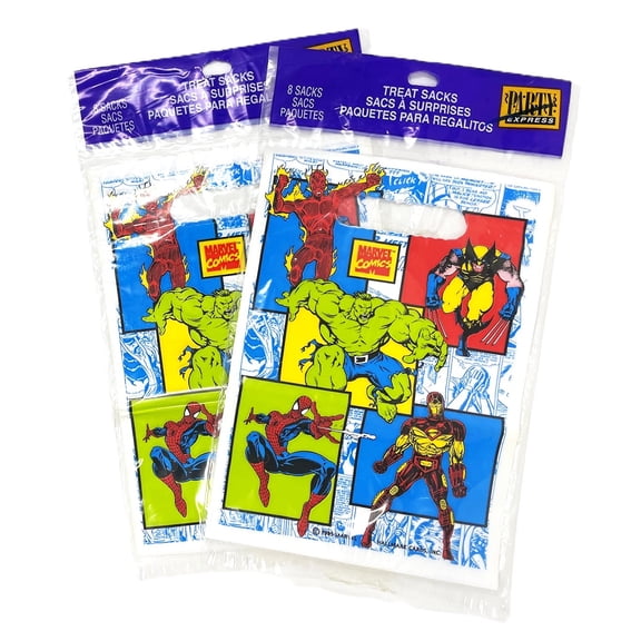 2 Packs - Marvel Comics Spiderman Hulk Iron Man & More Birthday Party Favor Treat Bags - 2 Packs of 8 - 16 Total