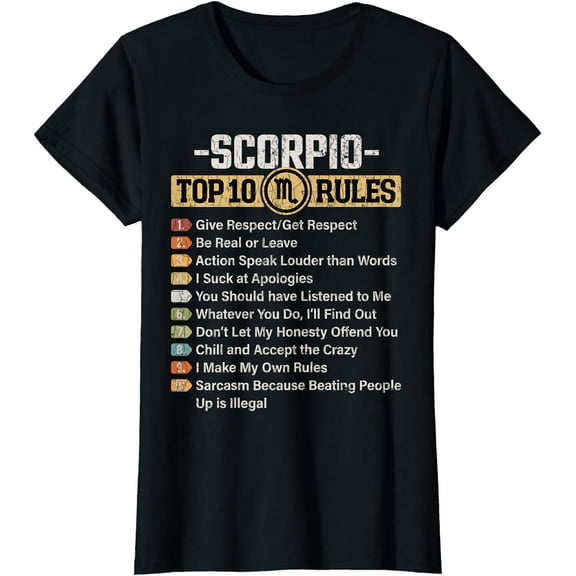 Zodiac Sign Funny Top 10 Rules Of Scorpio Graphic T-Shirt