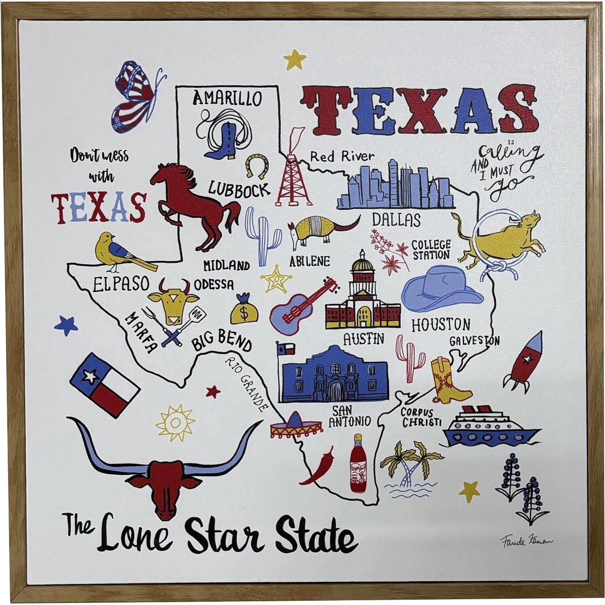 Crystal Art Gallery 15x15 Texas Canvas Framed Wall Art Decor with Texas State Outline, Rustic Farmhouse Americana Home Wall Decor