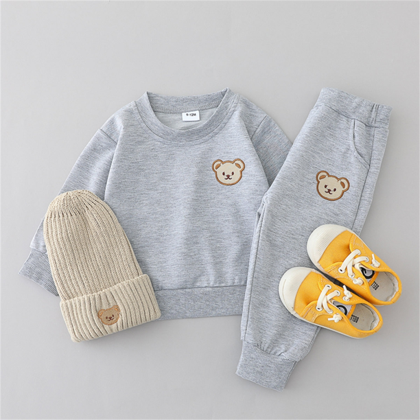 PatPat Ropa para bebés y niños pequeños, conjunto de sudadera y pantalones de estilo oso (2 piezas)