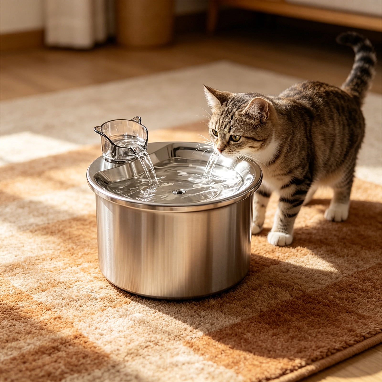 USB Stainless Steel Pet Water Dispenser Automatic Circulation Filter Pet Water Dispenser Intelligent Pet Water Feeder Flowing Water Suitable for Cats To Drink