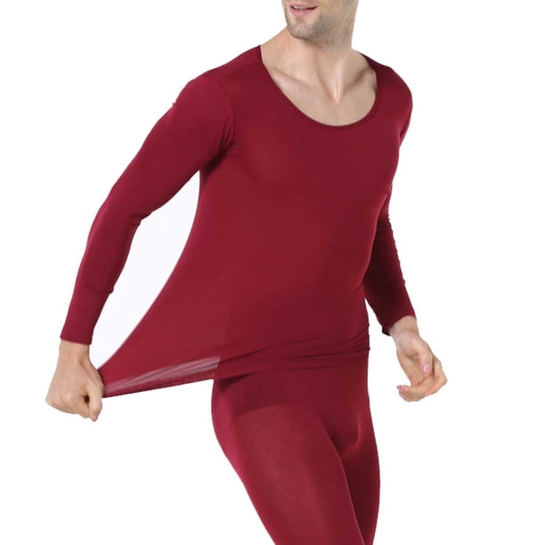Minnieouse Conjunto de ropa interior térmica, sin costuras, fino, cómodo, Otoño Invierno, Calzoncillos largos, Tops, ropa interior de oficina, Base, Ropa interior Hombre Rojo Tipo 2 Minnieouse AP013730-04