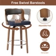 thumbnail image 2 of CRERIYO 26" Swivel Bar Stools Set of 2, Bentwood Counter Height Stools with Upholstered Seat, Wood Legs and Chrome Footrest, Blue, 2 of 6