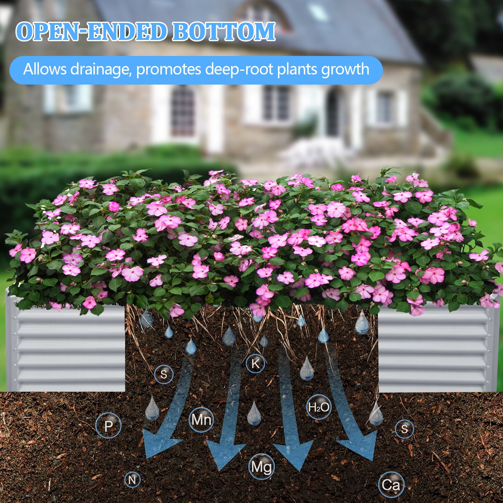 EVGTTI  8x4x2ft  Metal Galvanized Raised Garden Bed for Vegetables Flowers Ground Planter Box