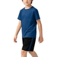 thumbnail image 4 of CYRBOKO Athletic Outfit Sets for Boys, Short Sleeve Running Breathable Mash Crew Neck Summer Sports Clothing Sets Navy Size 9-10 T, 4 of 6
