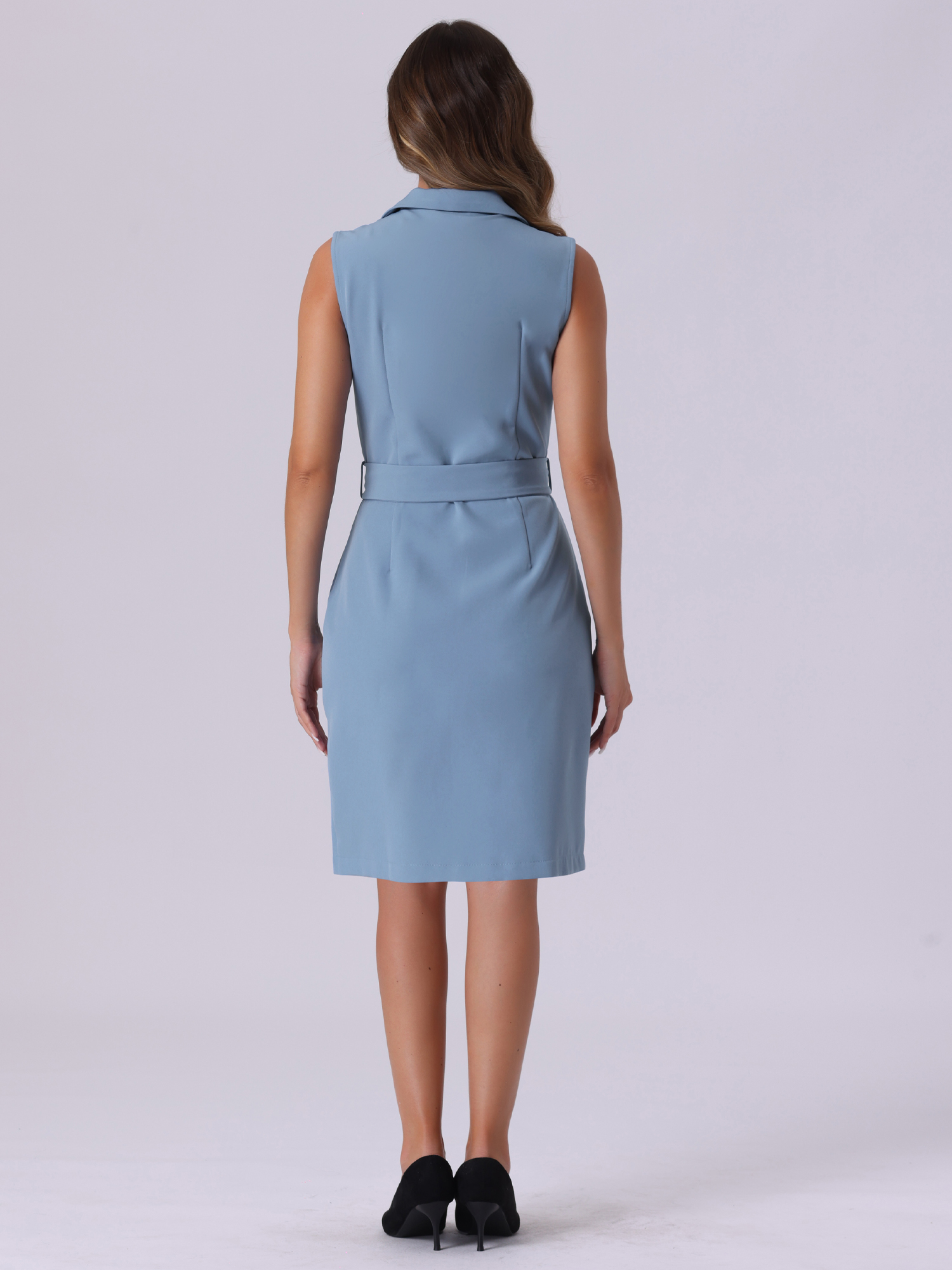 DARING DIVA Sleeveless Notched Lapel Double Breasted Blazer Dresses XL Grey Blue