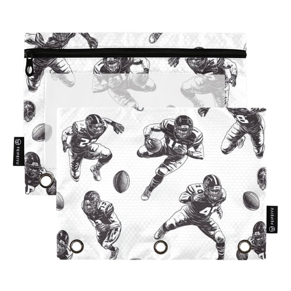 FORMRS 2 Pack Pencil Pouch for 3 Ring Binder with Clear Window Zipper Case, Football Player Pattern