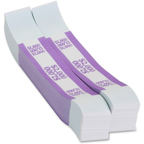 PAP-R Currency Straps - 1.25" Width - Total $2,000 in $20 Denomination - Self-sealing, Self-adhesive, Durable - 20 lb Paper Weight - Kraft - White, Vi | Bundle of 2 Packs