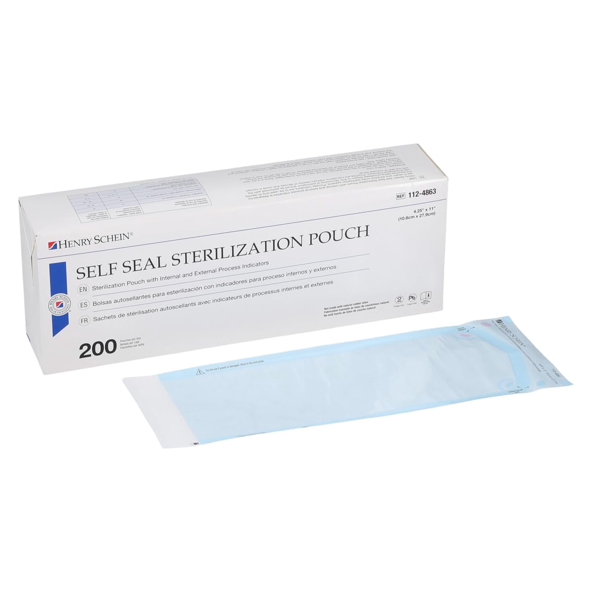 Henry Schein Self-Sealing Sterilization Pouches, Built In Color Change Guide 200/Bx, 4 Boxes, 800 Counts