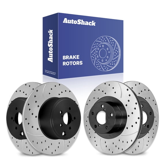 AutoShack Front Vented & Rear Solid Drilled & Slotted E-Coated Brake Rotors 4-PC Set Replacement for 2010-2014 Subaru Outback 2008-2014 Subaru Impreza 2013-2016 Scion FR-S ShadowGuard
