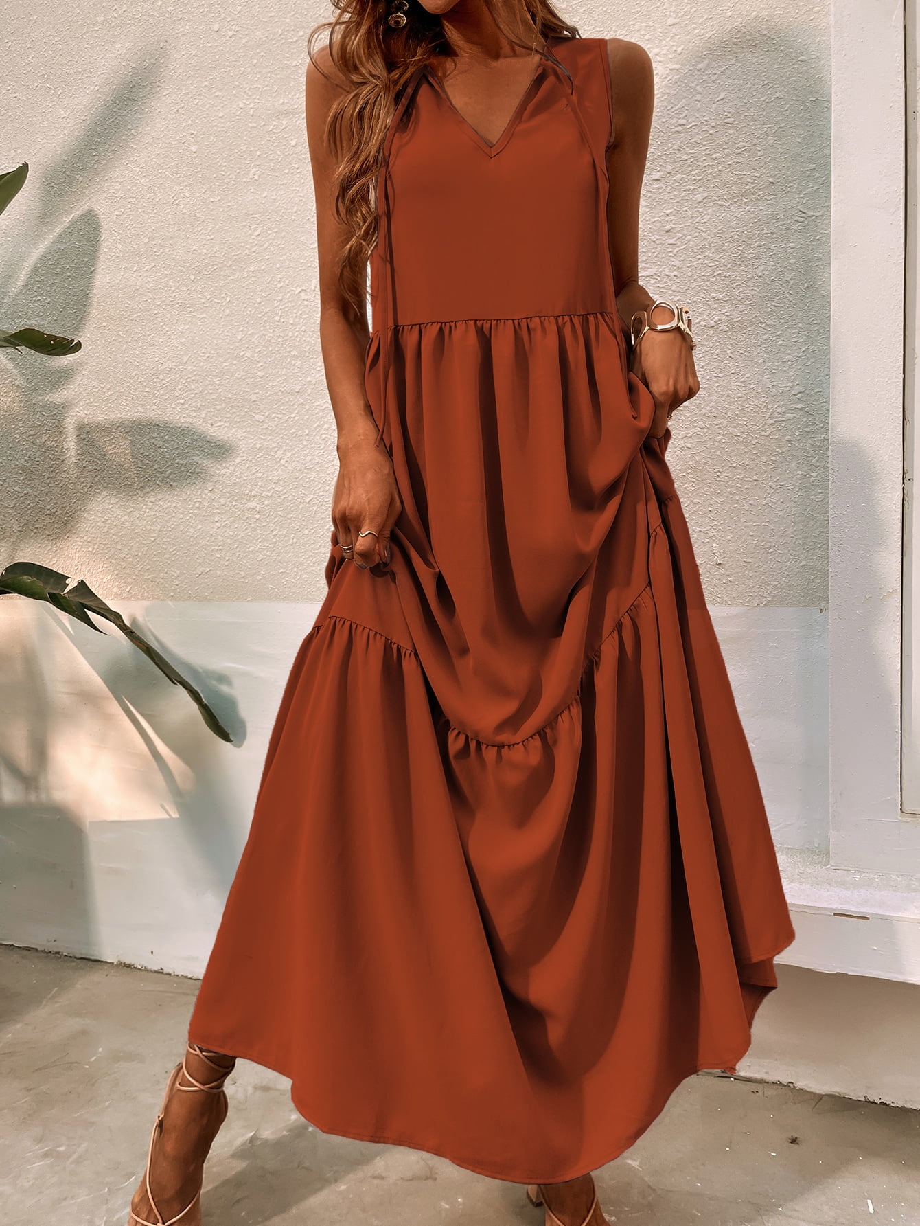 boho burnt orange maxi dress