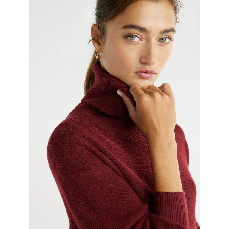 Time and Tru Women's Ribbed Knit Turtleneck Sweater Dress, S-XXXL